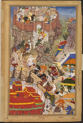 Painting depicting Akbar's entry to Ranthambore Fort