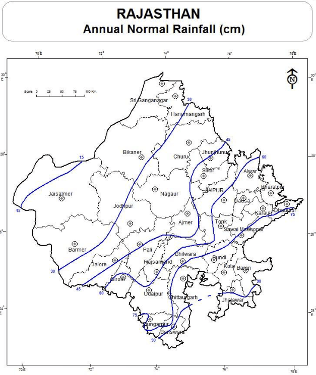 Annual Normal Rainfall in Rajasthan