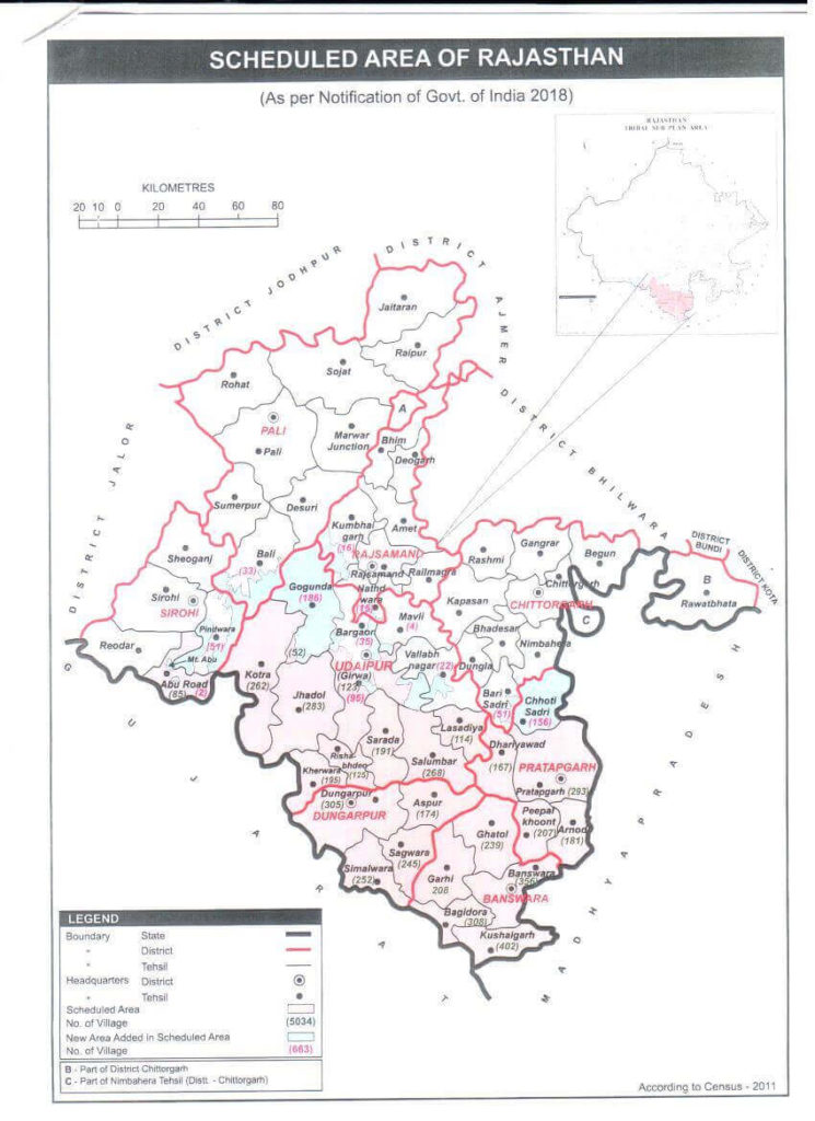 Map of Scheduled area of Rajasthan
