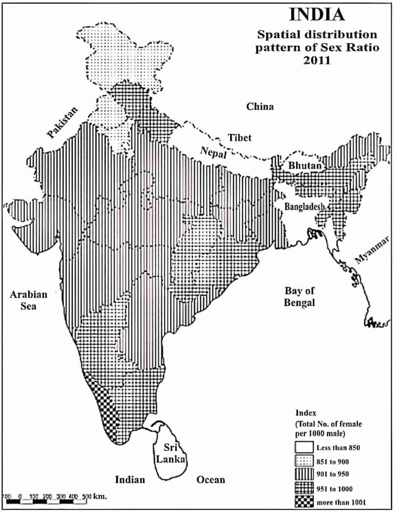 Spatial distribution pattern of sex ratio 2011