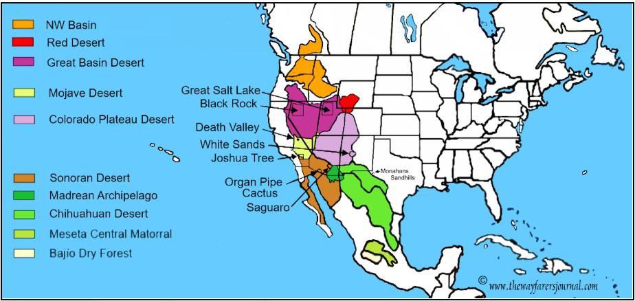 Mojave Desert, Great Basin Desert, Chihuahua Desert, Sonoran Desert