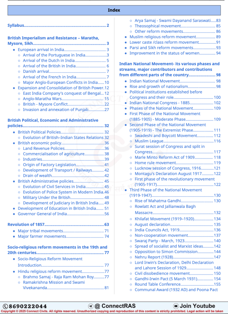Modern Indian History Notes (2026–27 Edition): English Medium - Connect ...